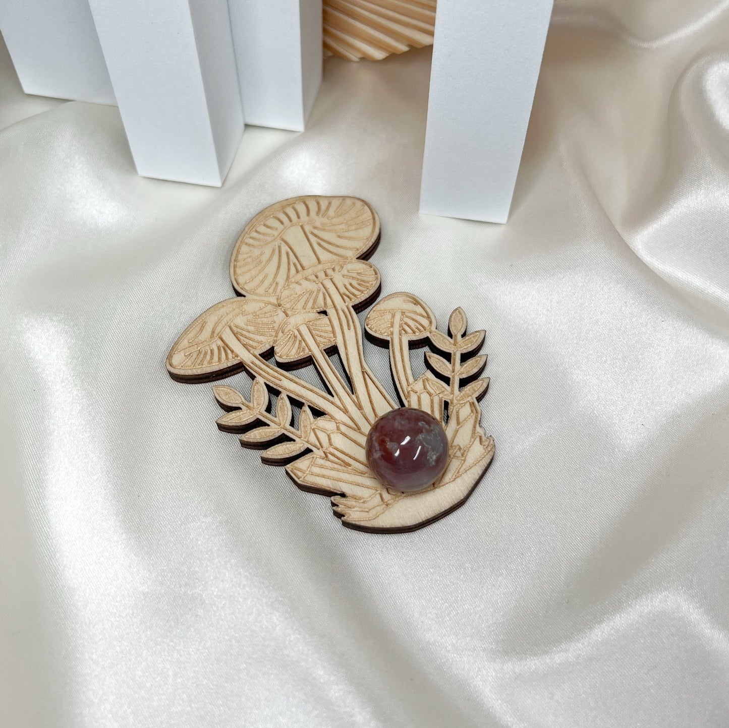 Mystic Mushroom Wooden Sphere Stand