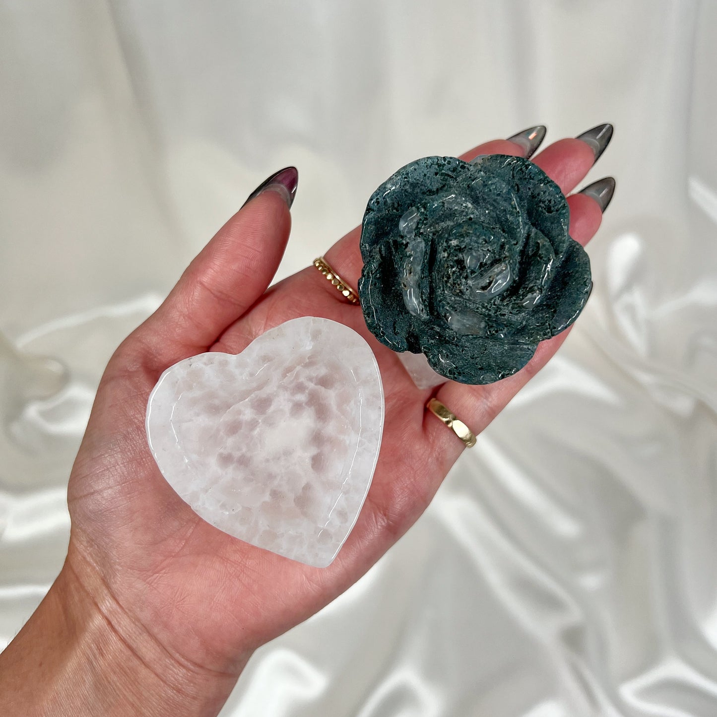 Small Moss Agate Rose Jewelry Box